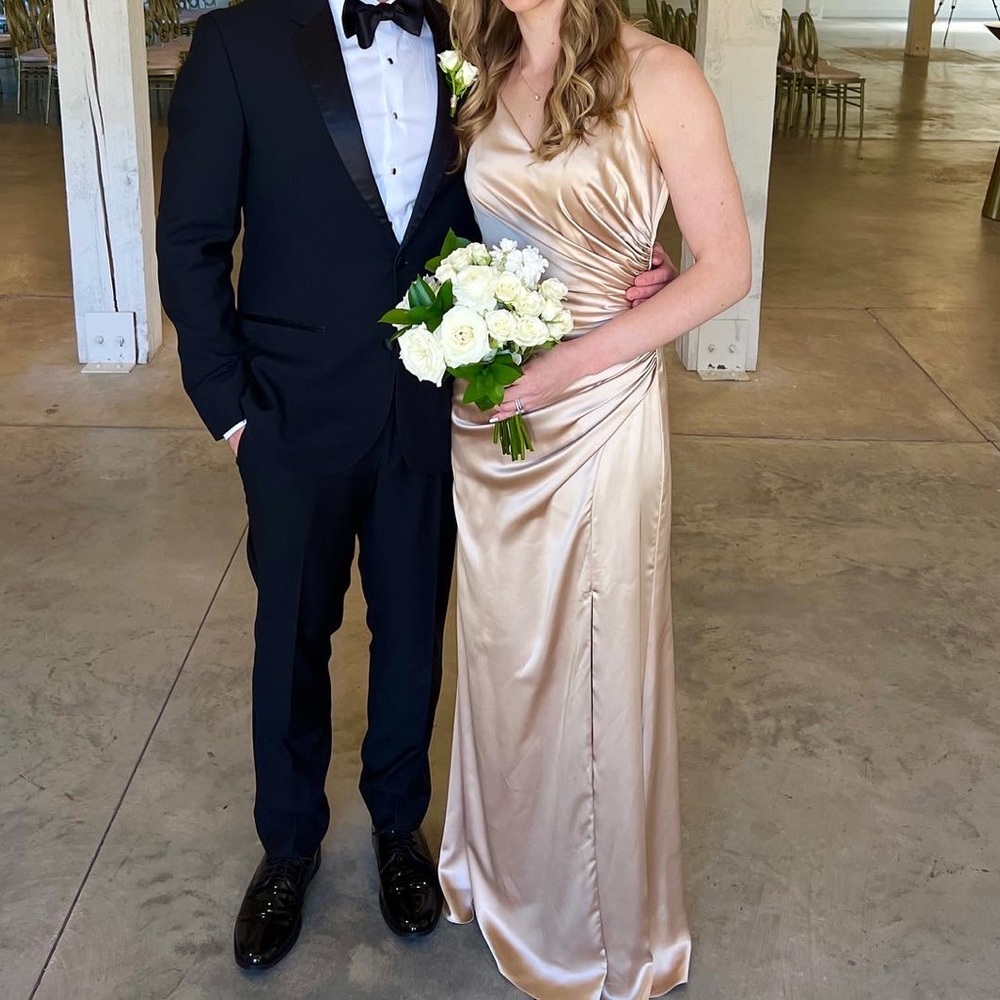 Revelry Rory Satin Dress Gold Champagne